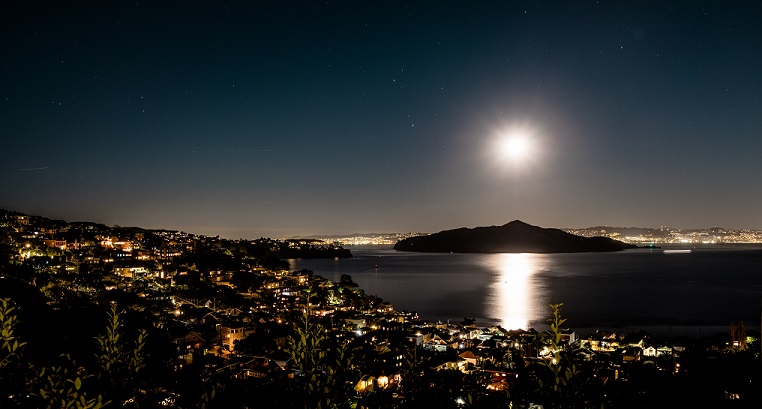picture of moonrise over city